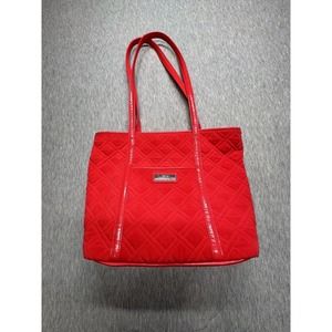 VERA BRADLEY SMALL TRIMMED VERA TOTE TANGO RED MICROFIBER RETIRED SIGNATURE